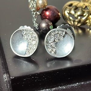 Rhinestone Encrusted Stud Earrings. .5” Wide